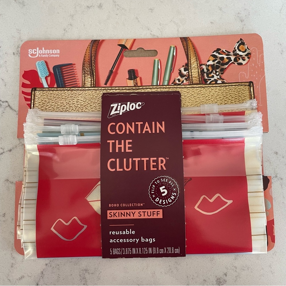 Ziploc reusable bags with zipper 5 pack contain the clutter skinny stuff NEW